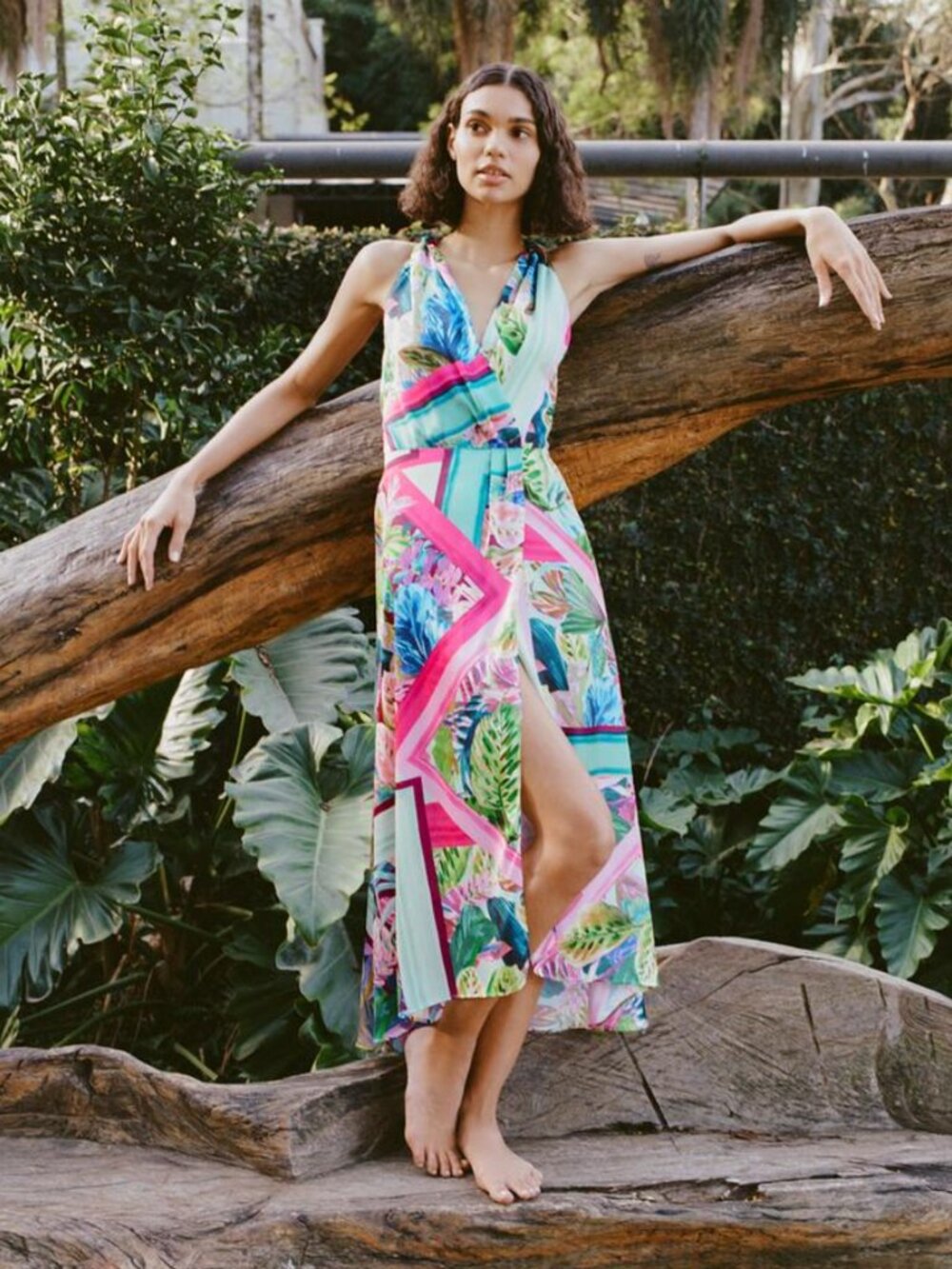 ZARA Women Multi Tropical Hawaiian Midi V-neck Satin Dress Size S NWT 69$+TAX